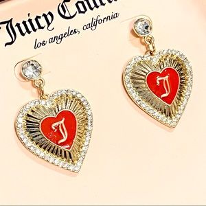 Letter J Queen of Hearts Juicy Couture Logo Golden Earrings Rhinestones Bling